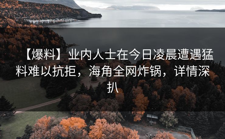 【爆料】业内人士在今日凌晨遭遇猛料难以抗拒，海角全网炸锅，详情深扒