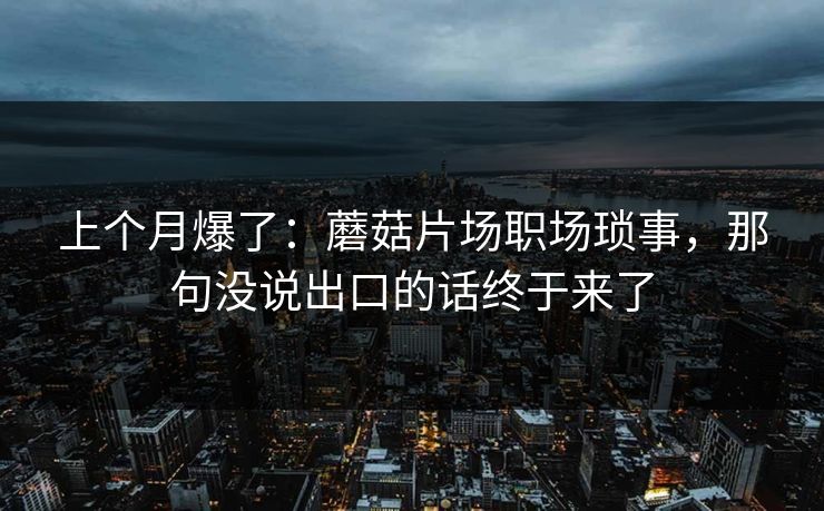 上个月爆了：蘑菇片场职场琐事，那句没说出口的话终于来了